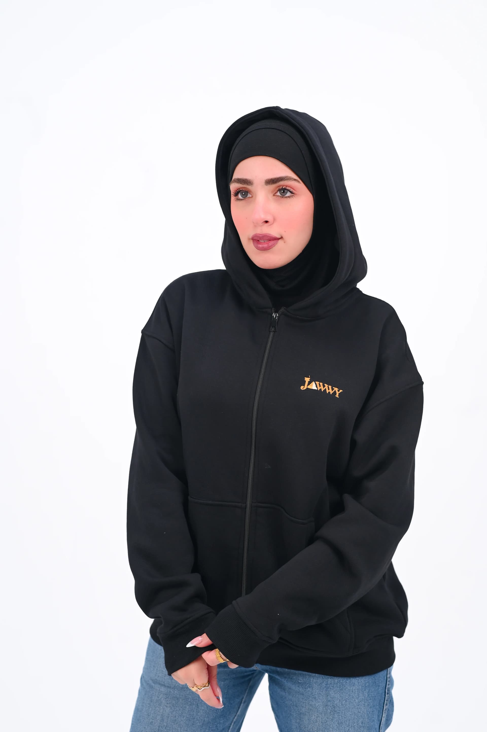 Unisex Oversized Zip-Up Hoodie – Black