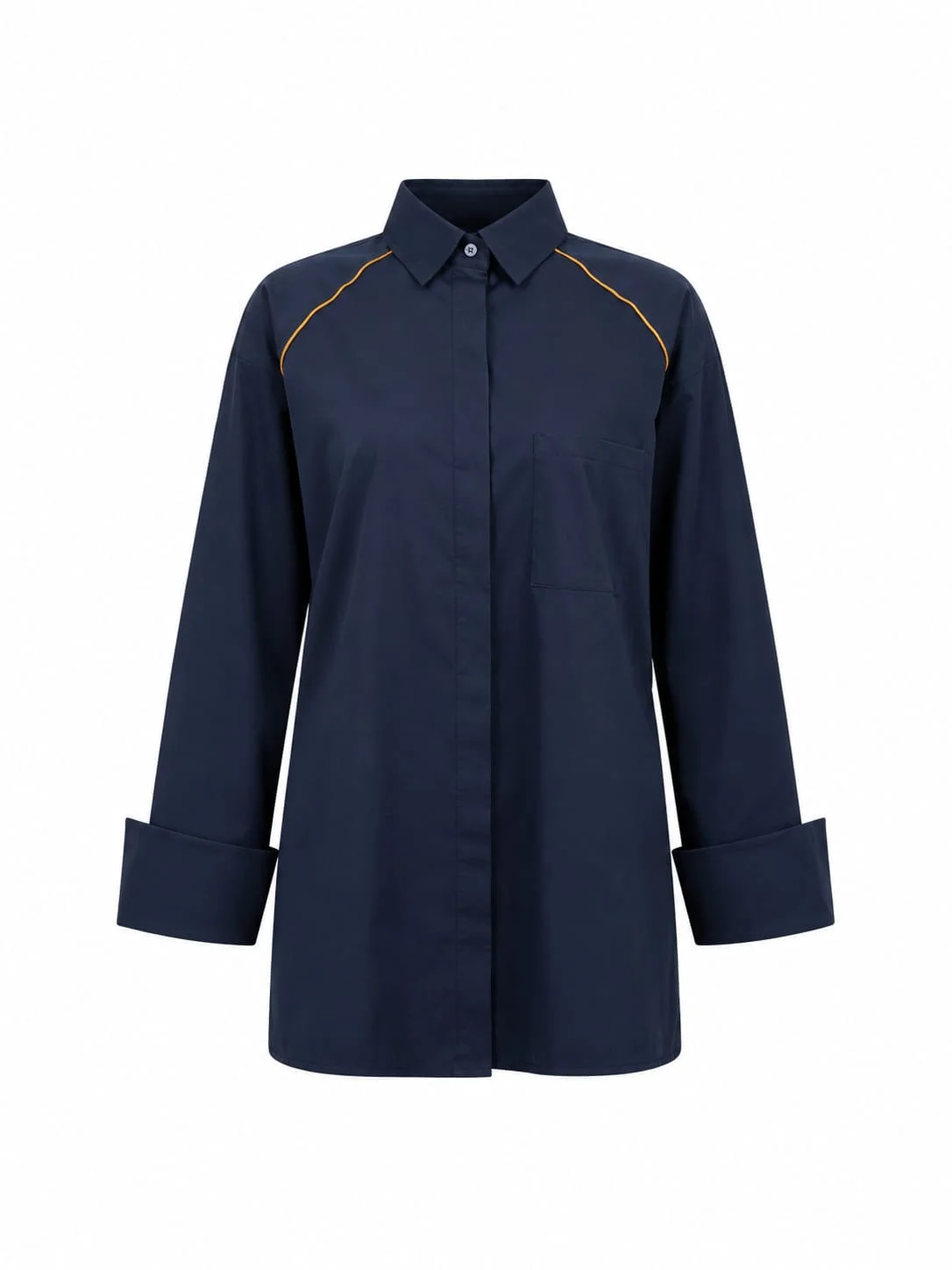 Women's Cotton Office Shirt with Gold Shoulder Embroidery – Navy Blue