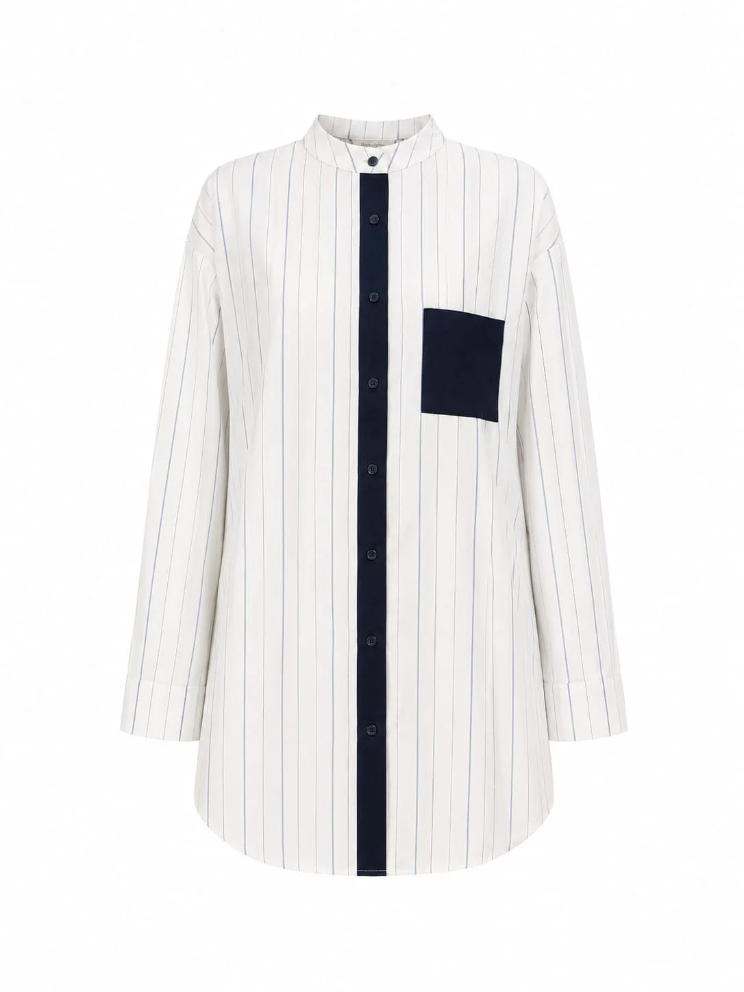 Women's Striped Longline Shirt with Contrast Pocket – Beige