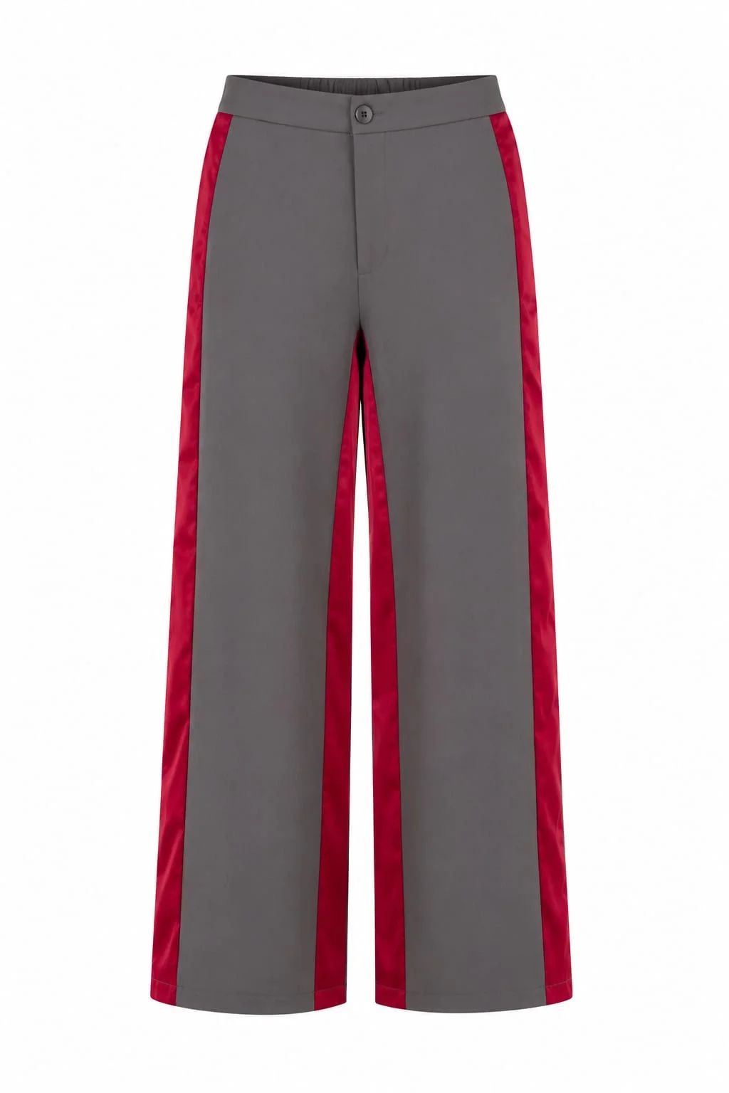 Women's Gray Wide-Leg Pants with Burgundy Satin Panels – Gray